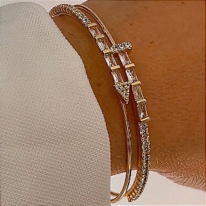 Bracelete Baguetes Cristais Luxor Banhado a Ouro 18k