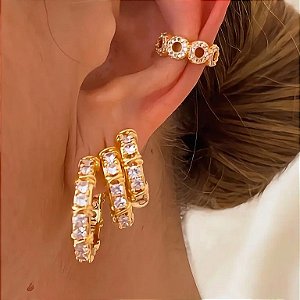Brinco Trio de Argolas Romana Banhado a Ouro 18k