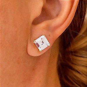 Brinco Ponto Luz Quadrado Banhado a Ouro 18k