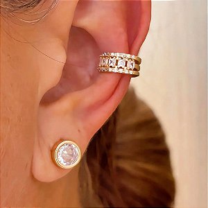 Piercing Luxo Imperial com Zircônias Banhado a Ouro 18k