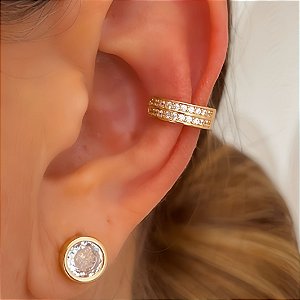 Piercing Dois Fios Cristal Line Banhado a Ouro 18k