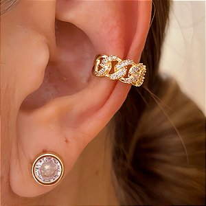 Piercing Mônaco Entrelaçado com Zircônias Banhado Ouro 18k