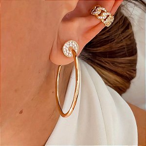 Brinco de Argola Lisa Fina Minimal Perlle Banhado a Ouro 18k