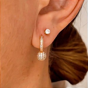 Argolinha Mini Esfera Cravejada com Zircônias Banhada a Ouro 18k