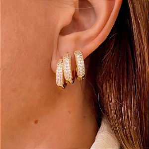 Brinco Trio de Argolas Clássicas Kira Banhado a Ouro 18k