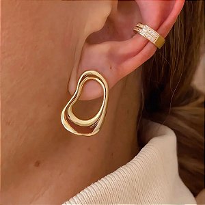 Brinco Orgânico Vazado Core Banhado a Ouro 18k