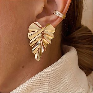 Brinco Orgânico Luxo Drop Banhado a Ouro 18k