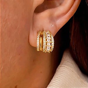 Brinco Fios Cristalle Banhado a Ouro 18k