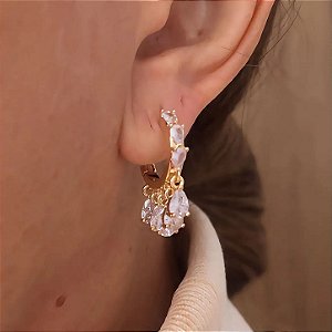 Brinco Argolinha Gotas de Cristal Lumin Banhado a Ouro 18k