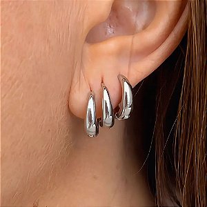 Trio de Argolinhas Lisas Slim Ródio Branco