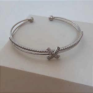 Bracelete Duplo X Ródio Branco