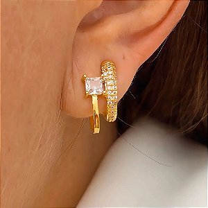 Brinco Oval 2 Fios Ponto Luz Amelie Banhado a Ouro 18k