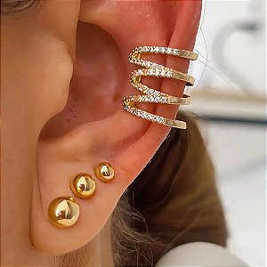 Piercing Fios Cravejados Silliê Banhado a Ouro 18k