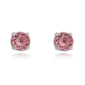 Brinco Feminino Redondo Cristal Rosa Prata 925