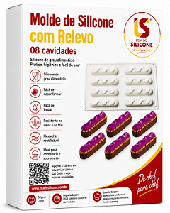 MOLDE DE SILICONE 8 CAVIDADES OBLONGO COM RELEVO