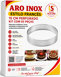 ARO INOX PERFURADO ESTILO FRANCÊS 15cm KIT COM 3 PEÇAS