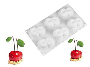 MOLDE DE SILICONE CEREJA DUPLA PARA DOCES E SOBREMESAS