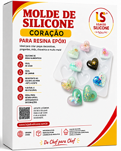 MOLDE DE SILICONE CORAÇÃO 09 CAVIDADES RESINA EPÓXI