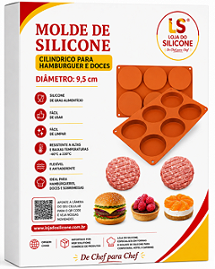 MOLDE DE SILICONE CILINDRICO PARA HAMBURGUER E DOCES