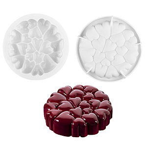 MOLDE DE SILICONE COM DETALHES CORAÇÃO PARA SOBREMESAS
