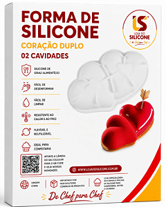 MOLDE DE SILICONE CORAÇÃO DUPLO DIA DOS NAMORADOS