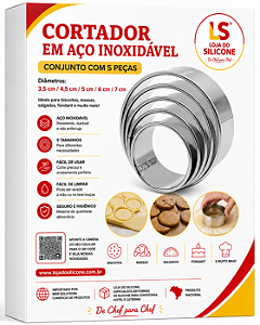 CORTADOR INOX PARA SABLE E BISCOITOS KIT 5 PEÇAS
