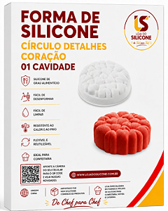 FORMA DE SILICONE REDONDA DETALHE CORAÇÃO