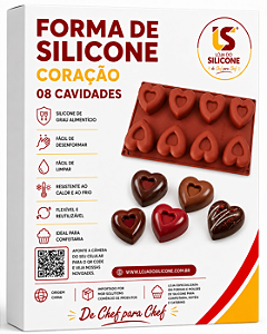 FORMA DE SILICONE CORAÇÃO ALTO RELEVO 08 CAVIDADES