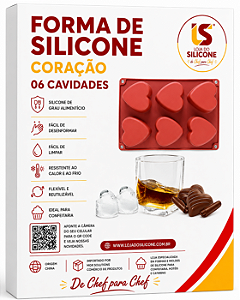 MOLDE DE SILICONE CORAÇÃO 06 CAVIDADES MULTE FUNÇÃO