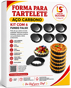 FORMA PARA TARTELETE DE AÇO CARBONO FUNDO FALSO KIT COM 6