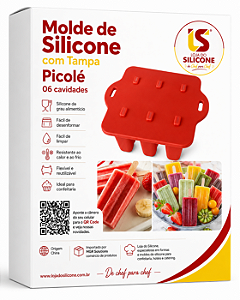 MOLDE DE SILICONE PARA PICOLÉ 06 CAVIDADES COM TAMPA