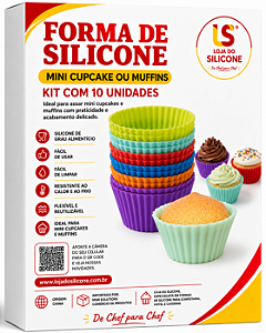 FORMINHA DE SILICONE PARA MINI CUPCAKE KIT COM 10 PEÇAS