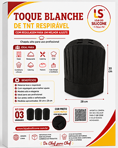 TOQUE BLANCHE TNT COM REGULAGEM COR PRETO KIT COM 03 PEÇAS