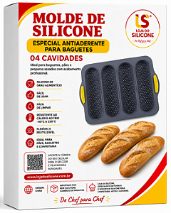 FORMA DE SILICONE ANTIADERENTE 4 CAVIDADES BAGUETE