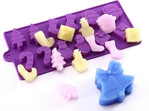 MOLDE DE SILICONE BOMBONS NATALINOS BOTAS BENGALA E PAPAI NOEL