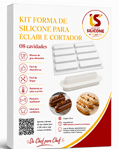 KIT FORMA DE SILICONE PARA ÉCLAIR E CORTADOR
