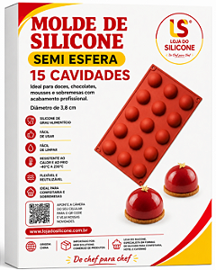 MOLDE E FORMA SILICONE SEMI ESFERA 15 CAVIDADES