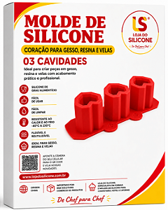 MOLDE DE SILICONE VASO DE FLORES CORAÇÃO 3 CAVIDADES