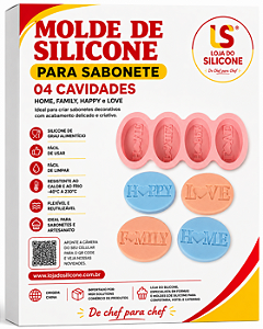 FORMA DE SILICONE OVAL 4 CAVIDADES HOME, FAMILY, HAPPY e LOVE