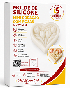 MOLDE DE SILICONE CORAÇÃO COM 4 ROSAS PARA VELAS E SABONETES