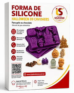 FORMA DE SILICONE HALLOWEEN 09 CAVIDADES PARA GELO OU CHOCOLATE