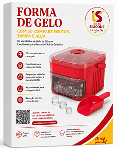 DISPENSER E FORMA DE GELO COM 50 CAVIDADES TAMPA E PÁ RED