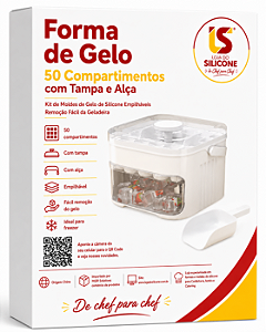 DISPENSER E FORMA DE GELO COM 50 CAVIDADES TAMPA E PÁ BRANCO