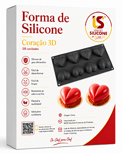 MOLDE SILICONE CORAÇÃO 3D PARA DOCES E SOBREMESAS