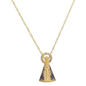 Colar Nossa Senhora Aparecida folheado com strass