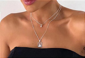 Colar Duplo Folheado a Ouro 18k e Prata 925 Nossa Senhora com Zircônia