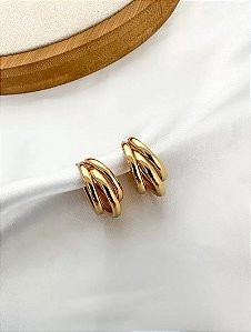 Brinco Folheado a Ouro 18k e Prata Argola Três Fios- P