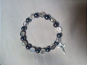 Pulseira Nossa Senhora Aparecida com pingente crucifixo - Hematita