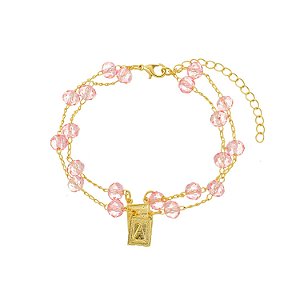 Escapulário de Pulso Folheado Dourado Cristal - Rosa