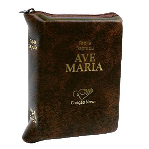 Livro Bíblia Ave Maria Média Com Zíper Marrom